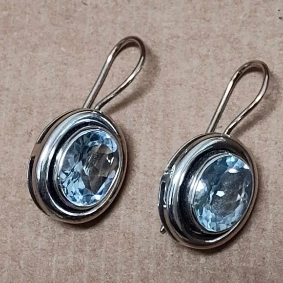 Silpada Blue Topaz Sterling Silver earrings with locking French wires - Picture 3 of 6